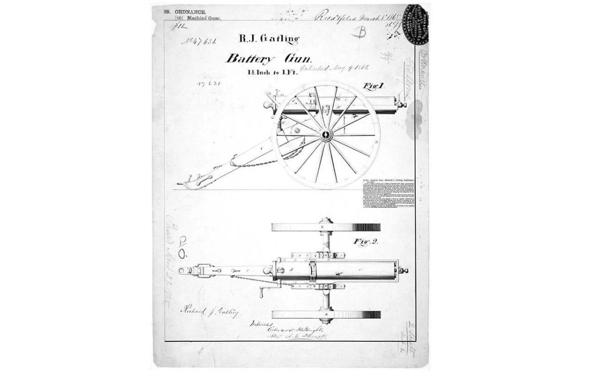 1865 ريتشارد كاتلنك يحصل على براءة اختراع مدفع كاتلنك، الذي كان قد اخترعه في 1861.