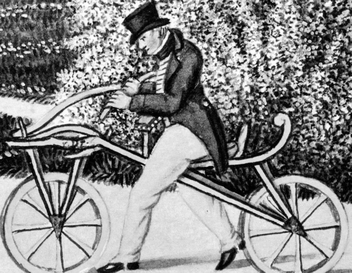 1818 المخترع الألماني كارل درايس يحصل على تسجيل براءة اختراع الدراجة الهوائية.