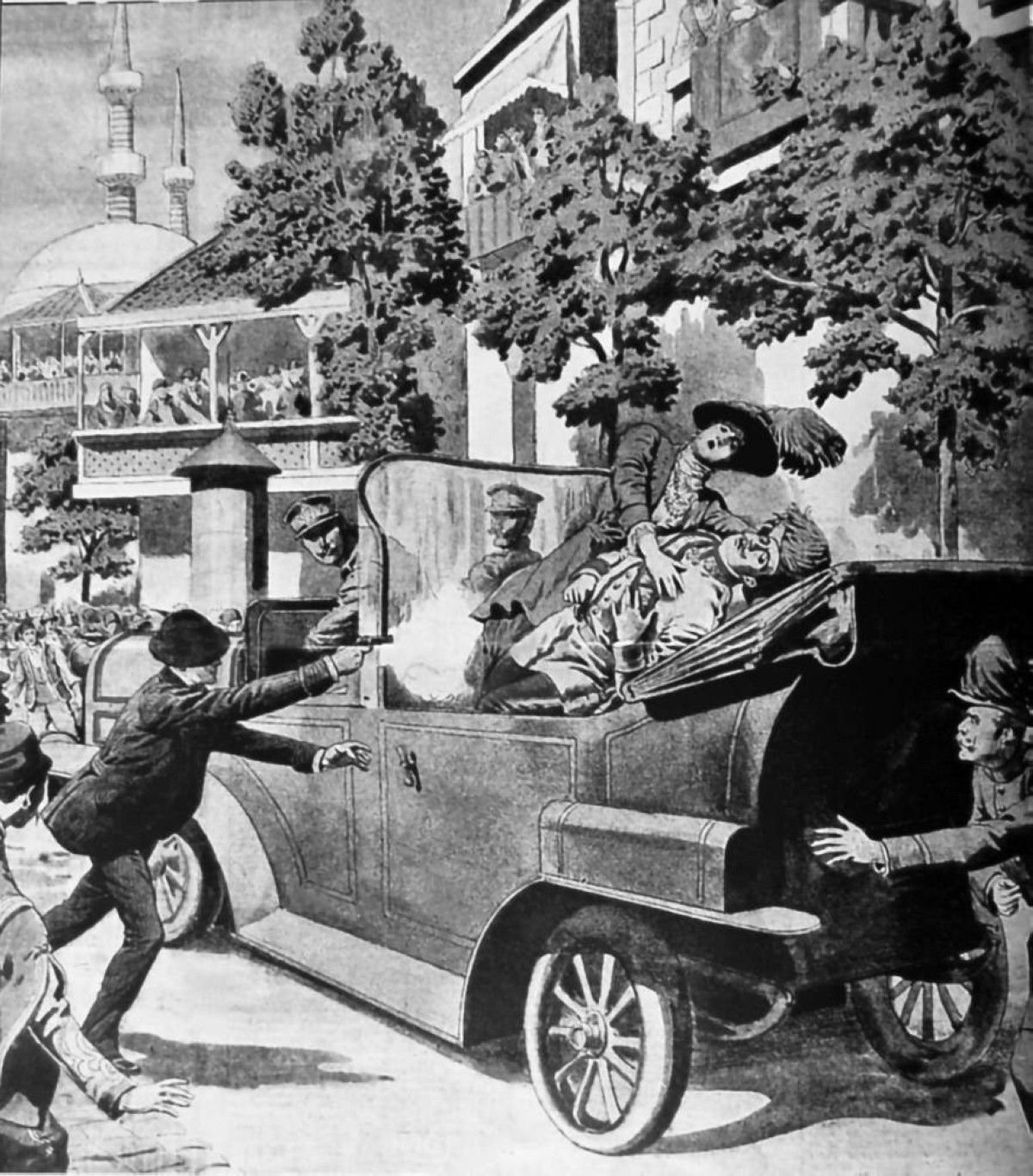 1914 اغتيال الأمير النمساوي فرانس فرديناند الذي أشعل فتيل الحرب العالمية الأولى.