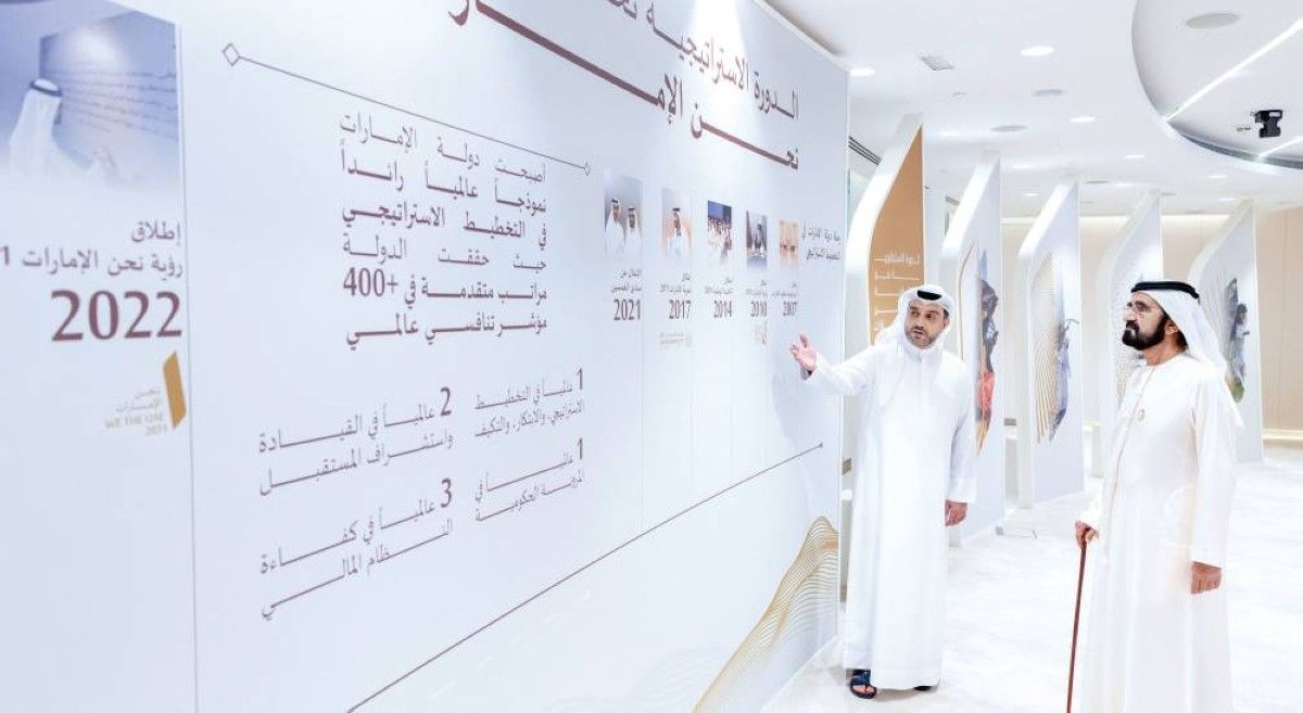 محمد بن راشد يستمع إلى شرح عن أبرز محاور الدورة وبرامج المشاريع