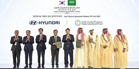 11:27 “هيونداي الشرق الأوسط لصناعة المحركات” -المشروع المشترك بين صندوق الاستثمارات العامة وشركة هيونداي موتور- تحتفل بوضع حجر الأساس لمنشأتها الجديدة - تليجراف الخليج