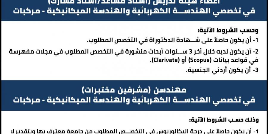 جامعة الزرقاء تعلن عن حاجتها لتعيين اعضاء هيئة تدريس - تليجراف الخليج